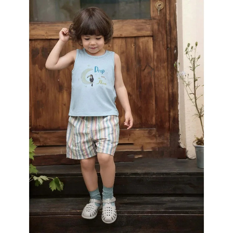 Bellbell Children Boys Trousers Thin Breathable Rainbow Striped Kids Anti-mosquito Pant Round Collar Infant Babys Boys Shorts