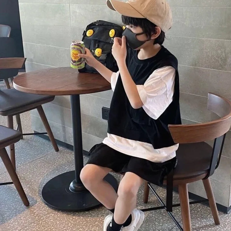 T-shirt Workwear Summer Suit for Boy Boys Sweatshirt Kids Korean Clothing Shorts Children Clothes Set Sets Cotton Boy´s Outdoor