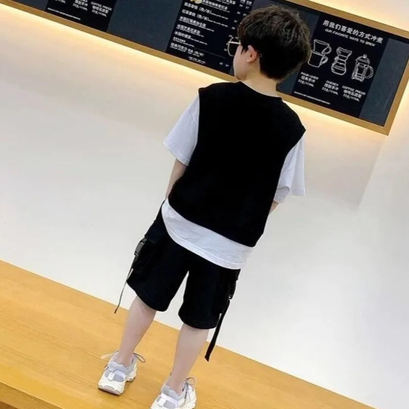 T-shirt Workwear Summer Suit for Boy Boys Sweatshirt Kids Korean Clothing Shorts Children Clothes Set Sets Cotton Boy´s Outdoor